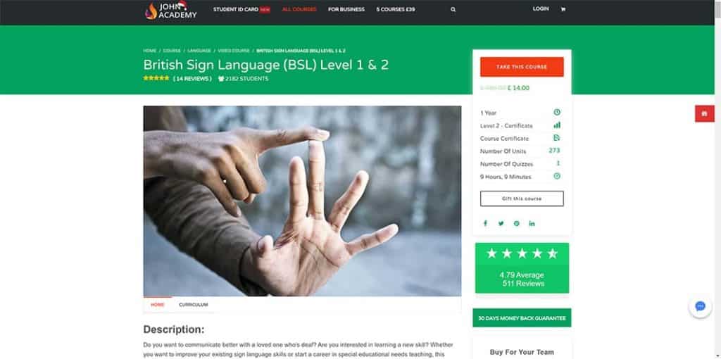 John Academy: British Sign Language (BSL) Level 1 & 2