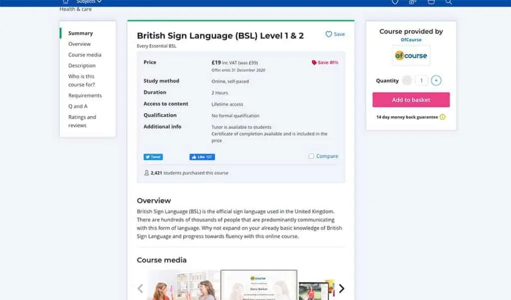 Reed: British Sign Language (BSL) Level 1 & 2