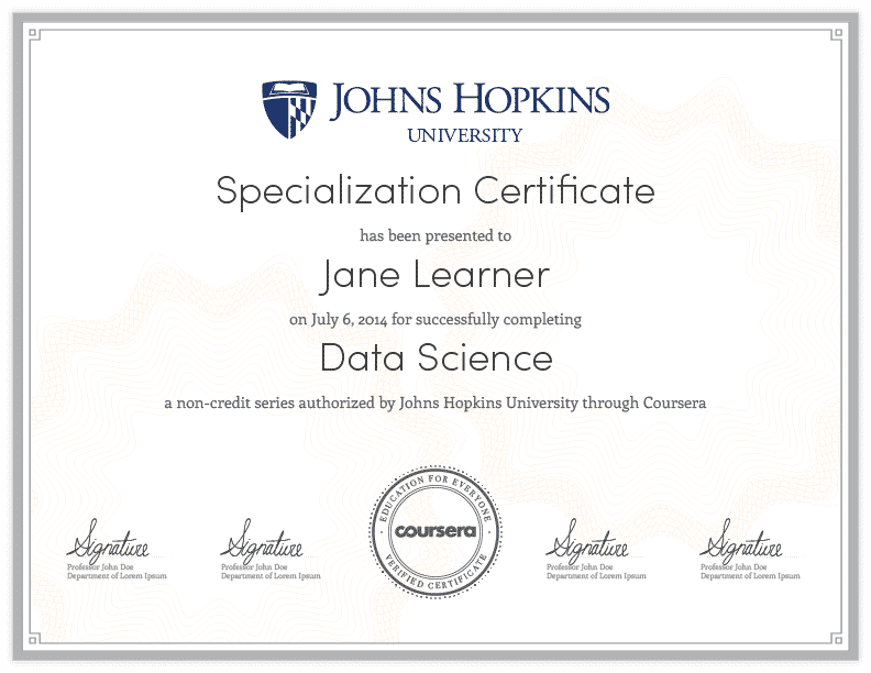 Example of a Coursera Certificate
