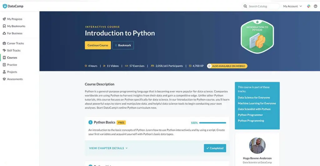 DataCamp Introduction to Python course
