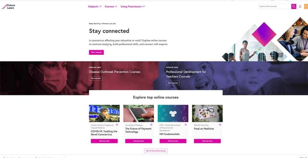 FutureLearn Homepage in 2020