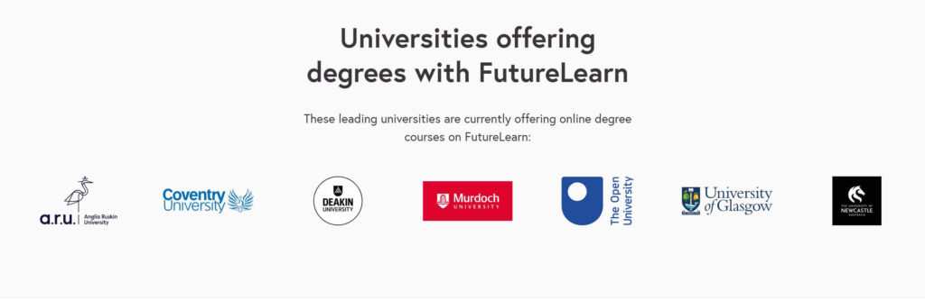 Selection of universities for FutureLearn online degrees