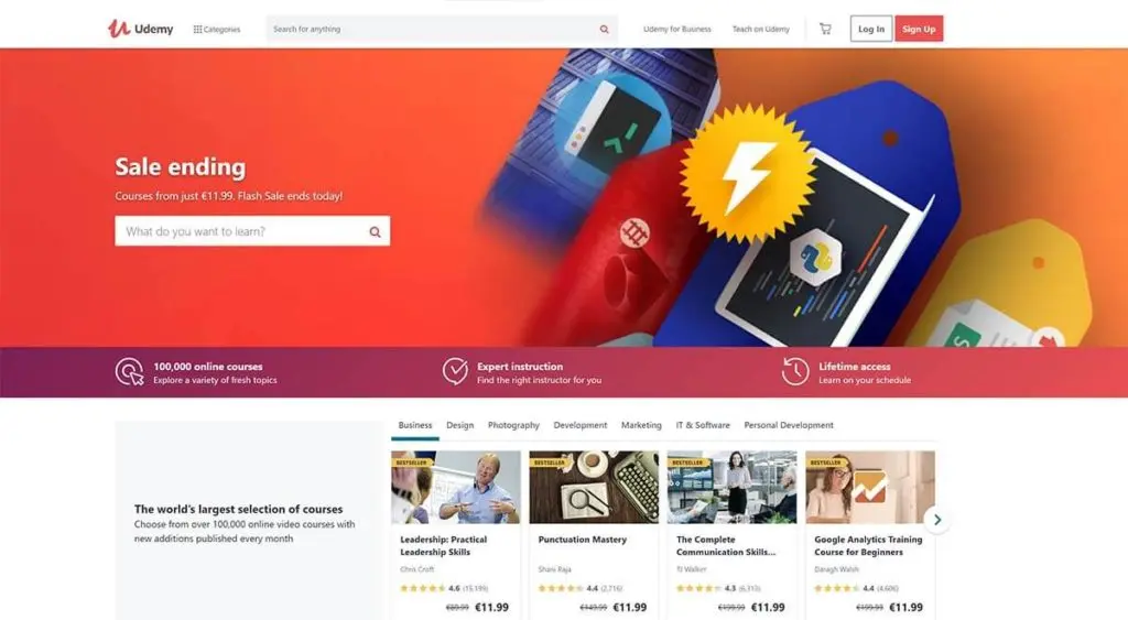 Udemy homepage