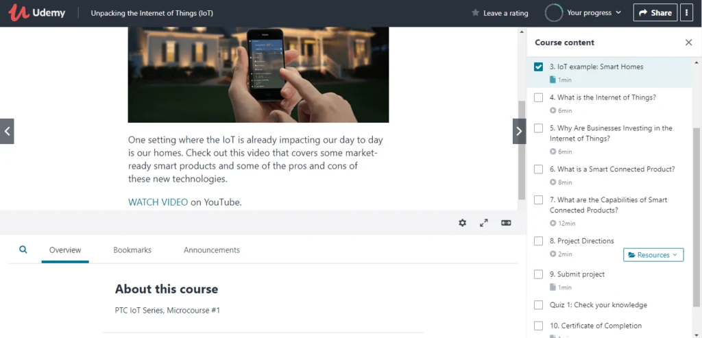 Udemy video lecture player