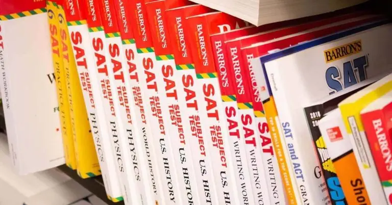 SAT Prep Books on a Bookshelf