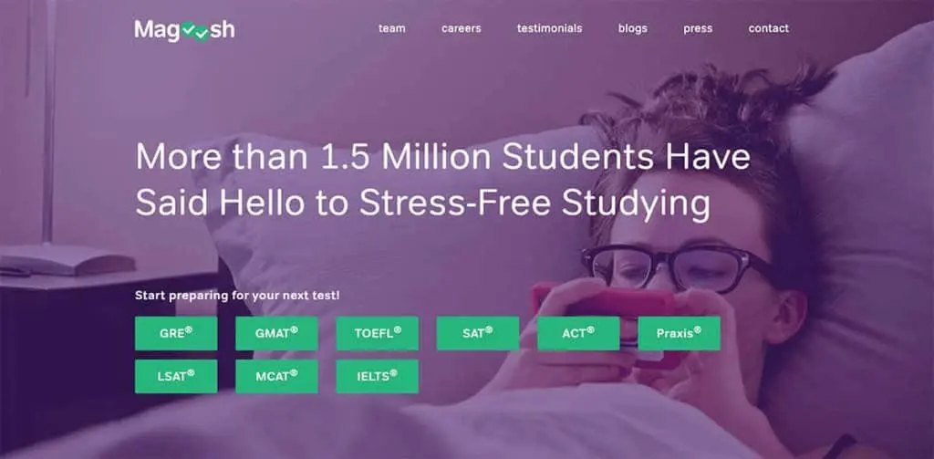 Homepage of Magoosh
