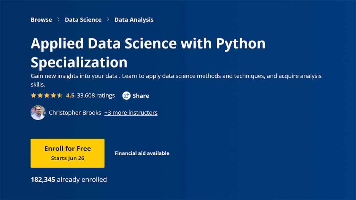 Applied Data Science with Python Specialization (Coursera)
