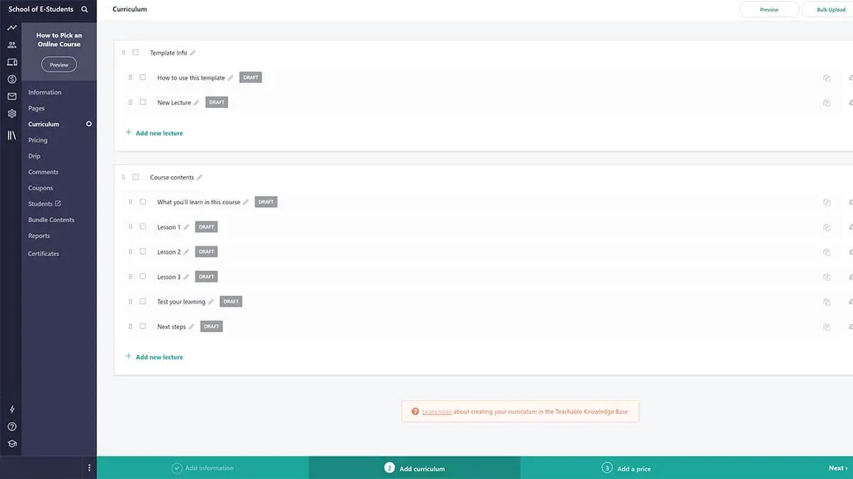 Building a course in Teachable’s authoring tool