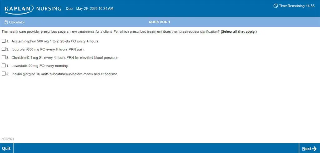 Kaplan NCLEX question examples