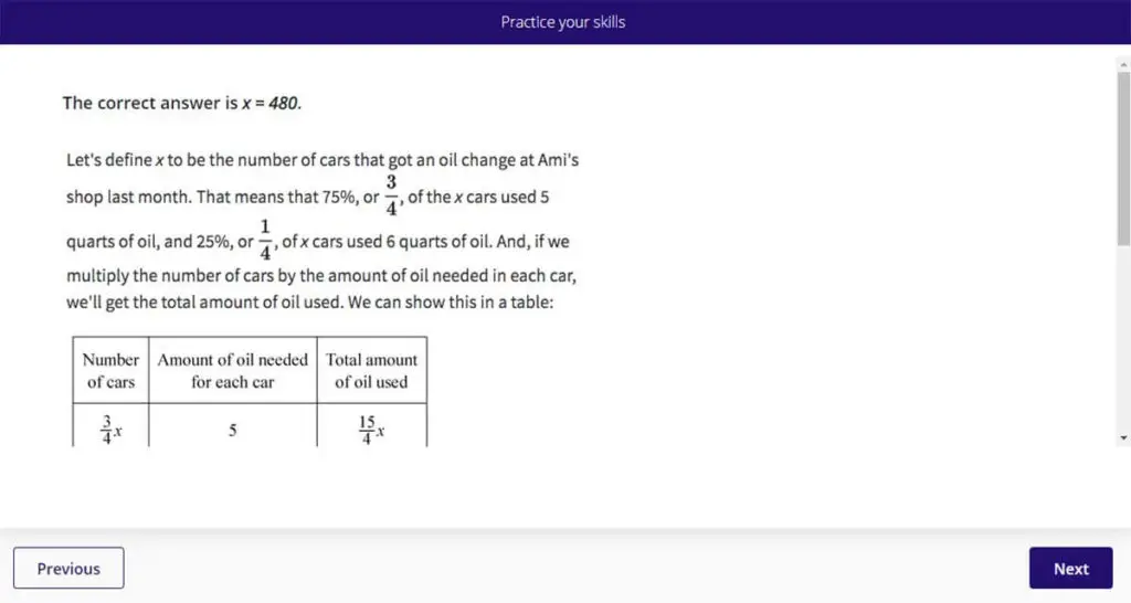 Answer explanations in a Kaplan practice quiz