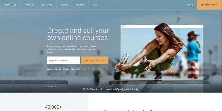 Homepage of Thinkific