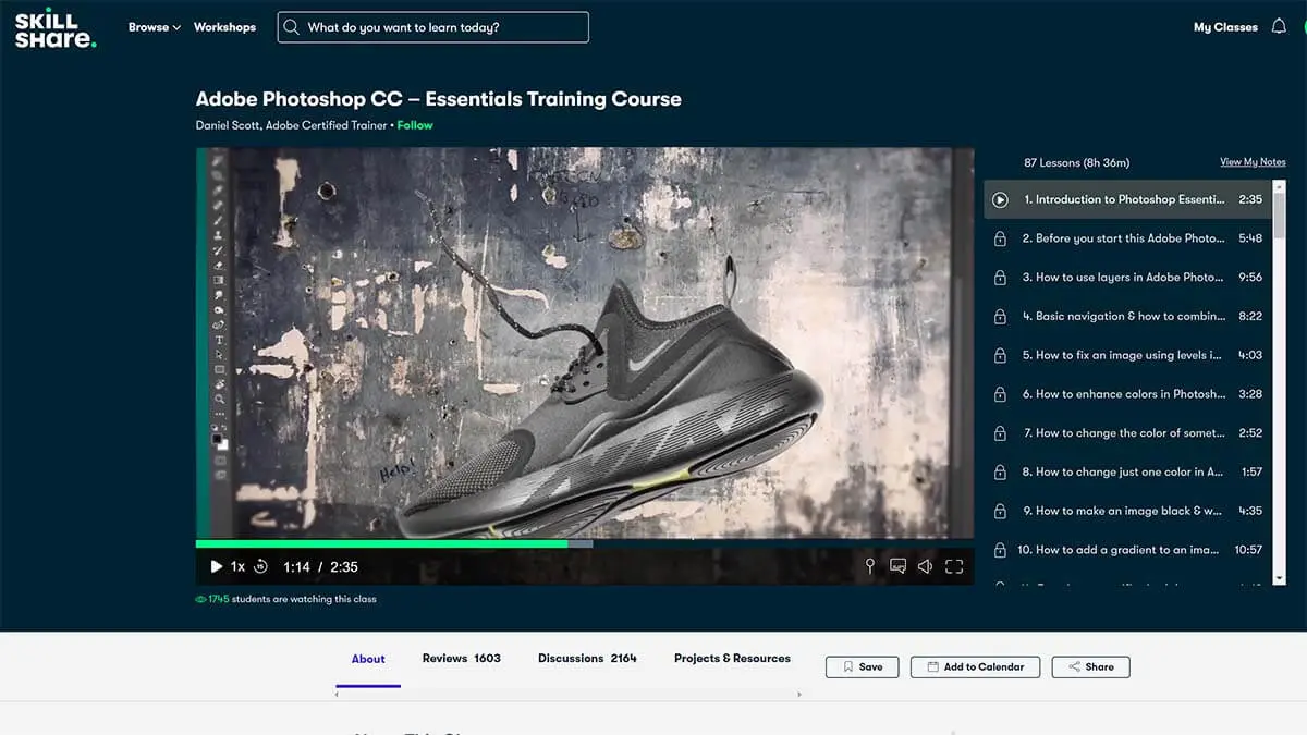 Best Overall: Adobe Photoshop CC – Essentials Training Course (Skillshare)