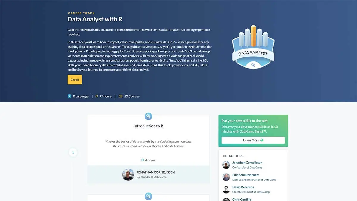 Best for Bite-Sized Learning: Data Analyst with R (DataCamp)