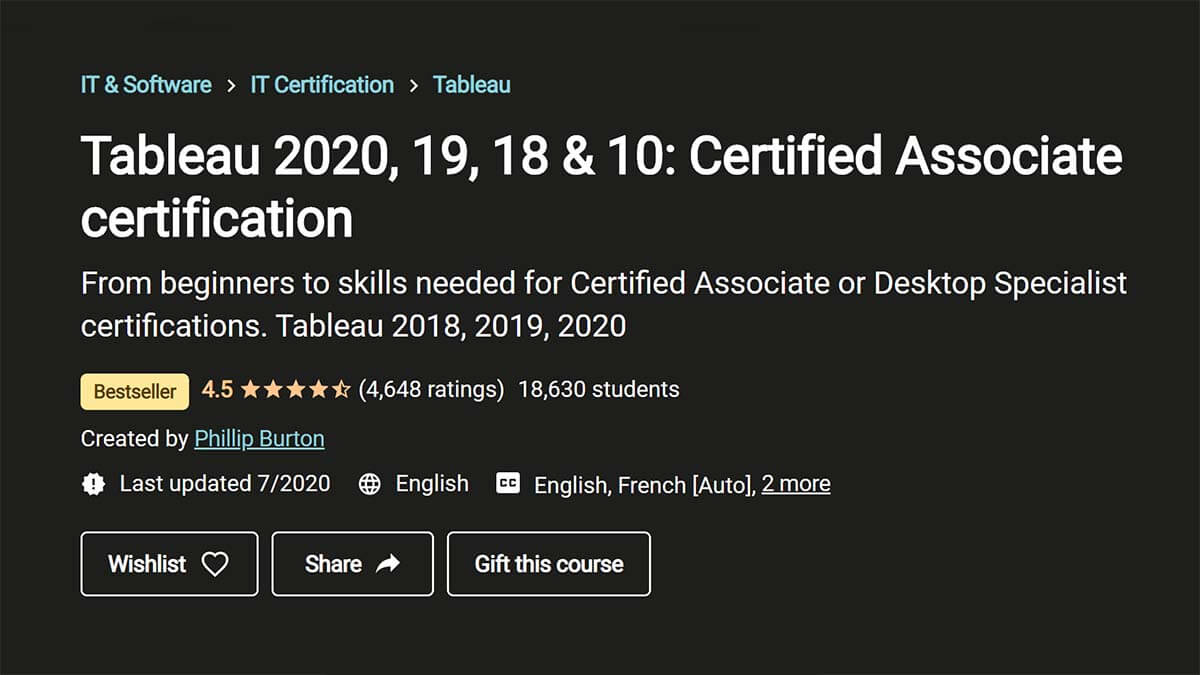 Tableau 2020, 19, 18 & 10: Certified Associate Certification (Udemy)