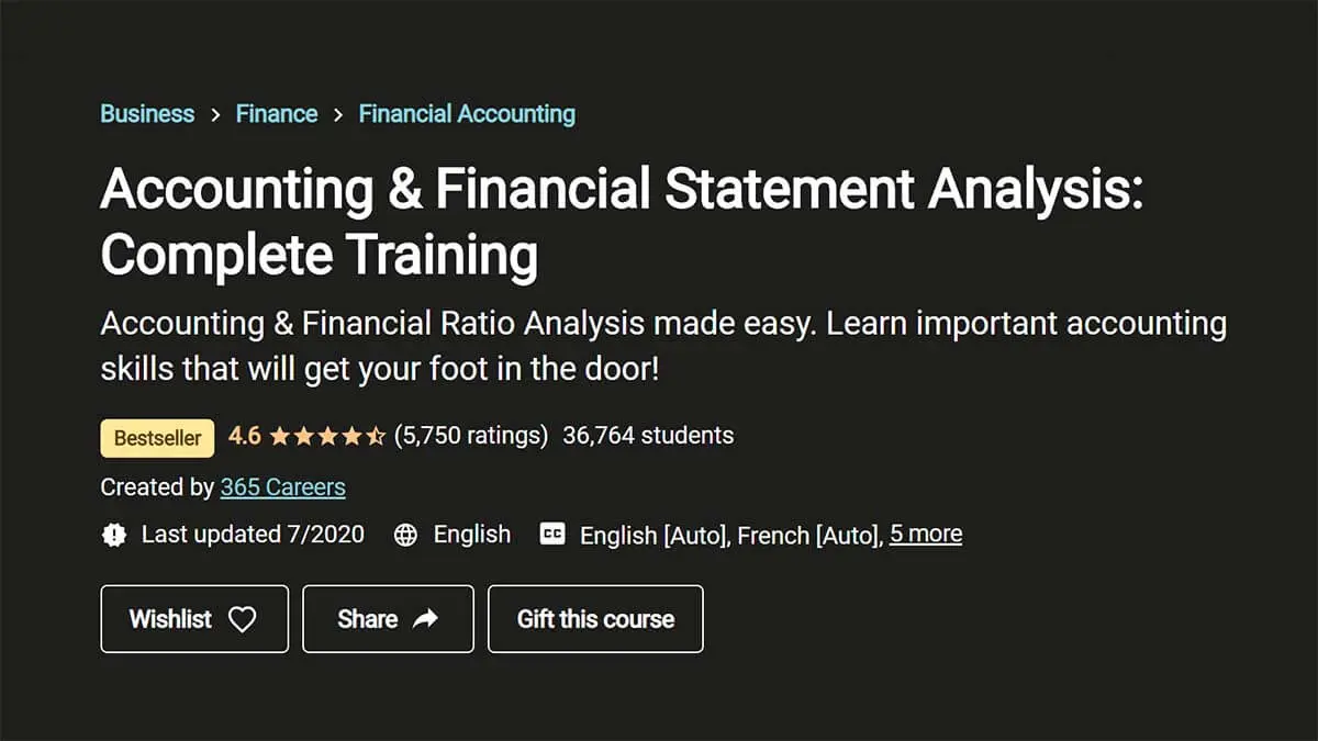 An Excellent Crash Course: Accounting and Financial Statement Analysis: Complete Training (Udemy)