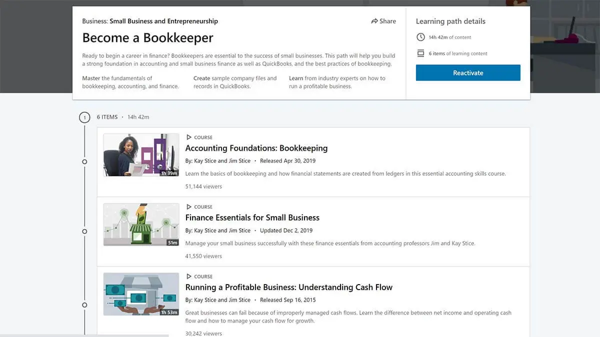 Best for Bookkeeping: Become a Bookkeeper (LinkedIn Learning)