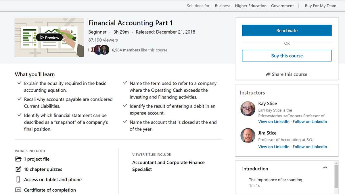 Comprehensive Financial Accounting Course: Financial Accounting Part 1 & Part 2 (LinkedIn Learning)