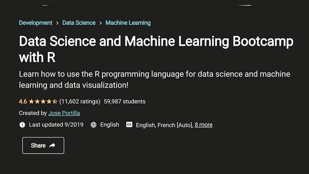 Data Science and Machine Learning Bootcamp with R (Udemy)