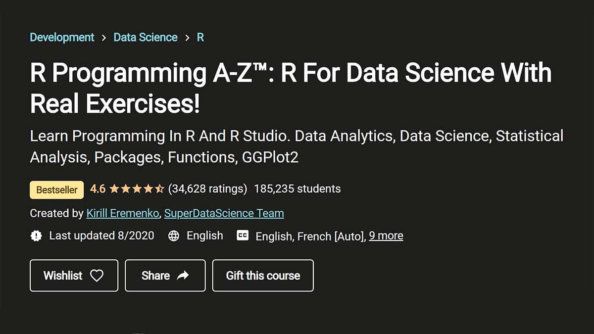 R Programming A-Z: R For Data Science With Real Exercises! (Udemy)