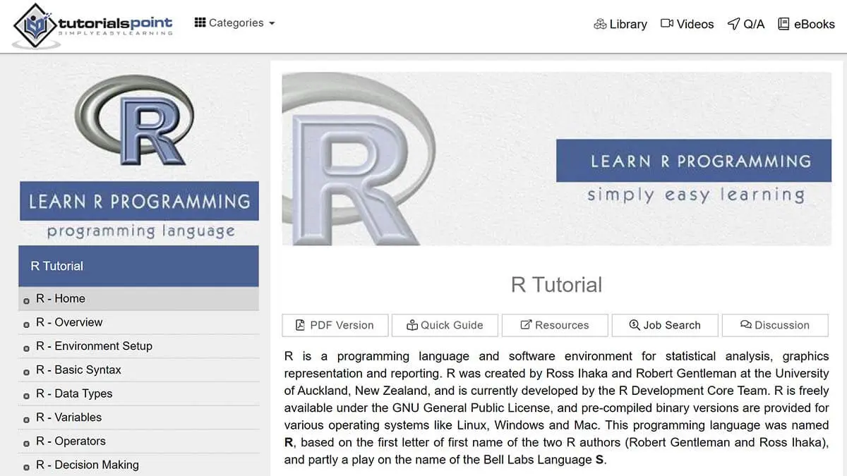 R Tutorial (Tutorialspoint)