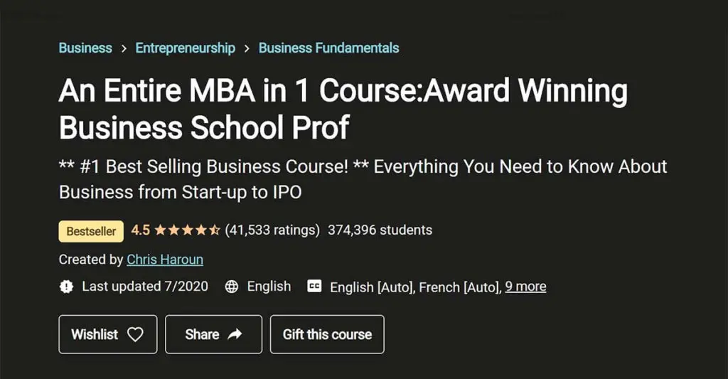 Best Business Course: An Entire MBA in 1 Course (Udemy)