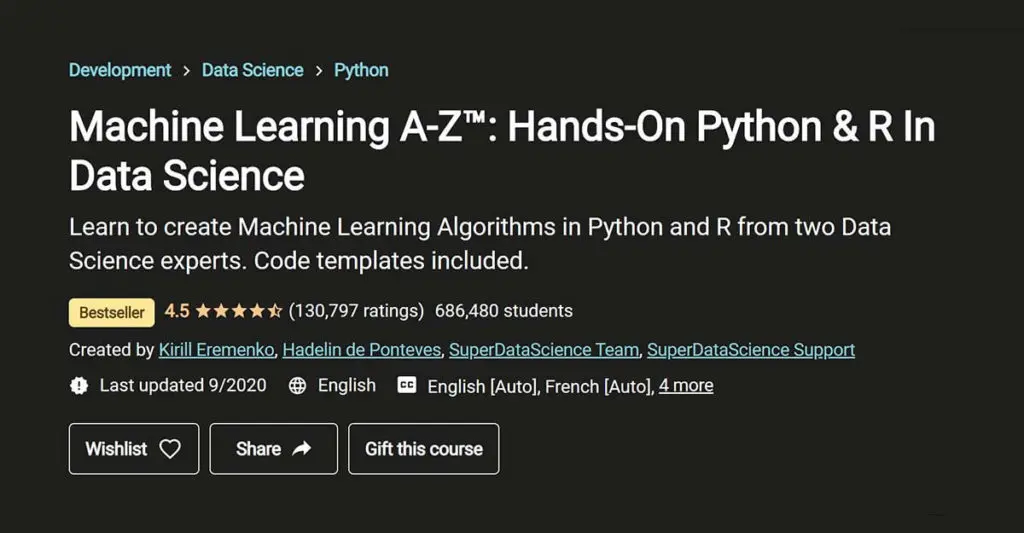 Best for Machine Learning: Machine Learning A-Z (Udemy)