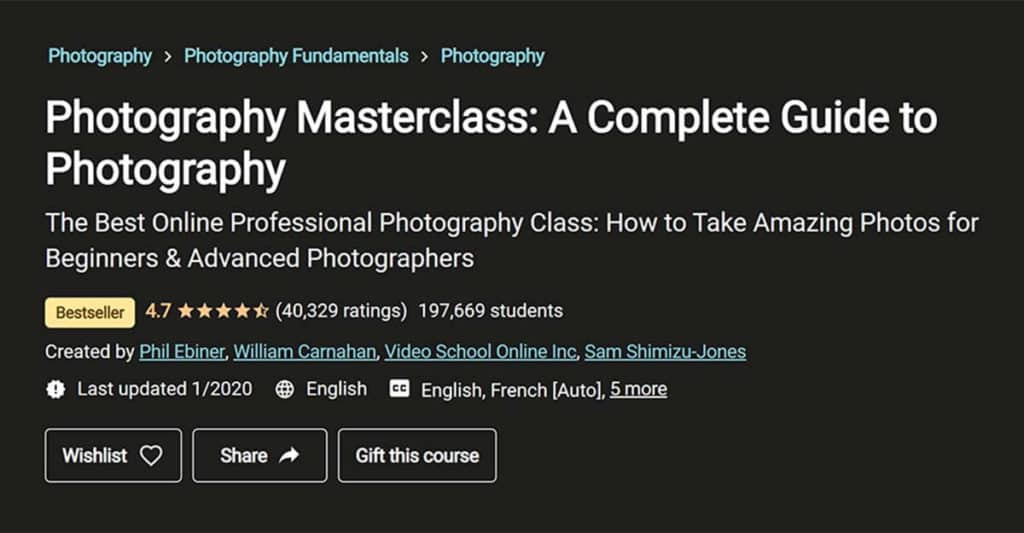 Best for Photography: Photography Masterclass: A Complete Guide To Photography (Udemy)