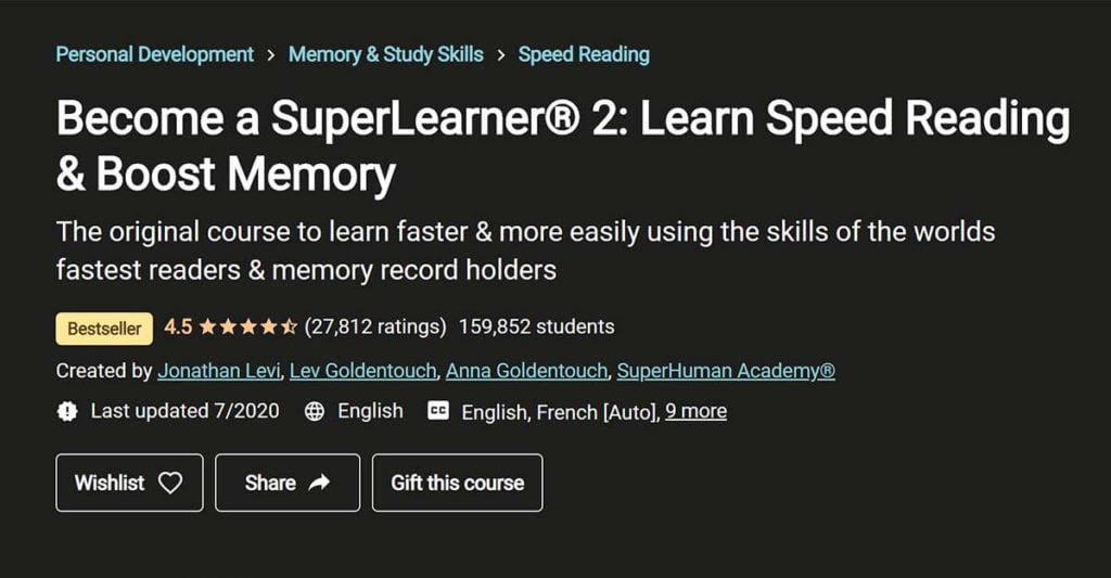 Best for Speed Reading: Become A SuperLearner (Udemy)
