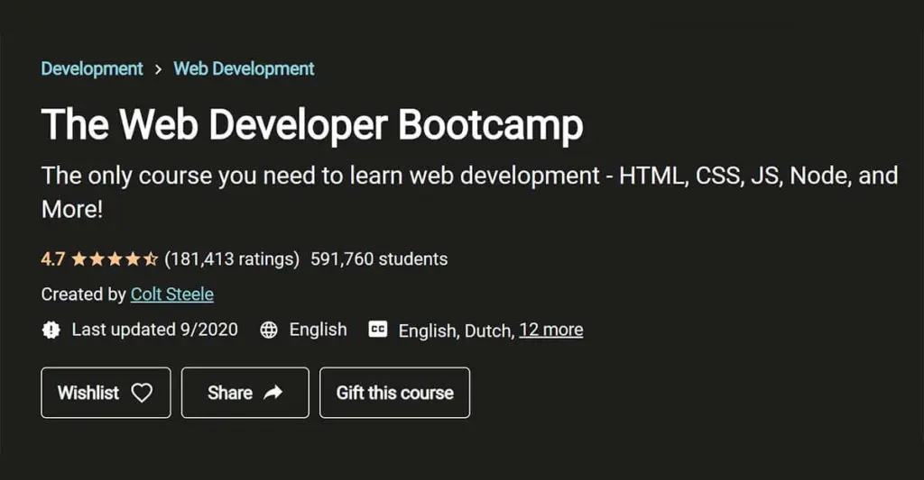 Best Web Development Course: The Web Developer Bootcamp (Udemy)