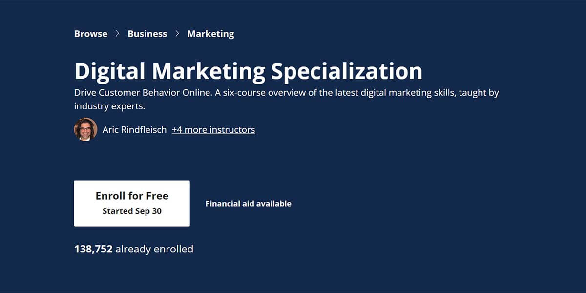 Best for Digital Marketing: Digital Marketing Specialization (Coursera)