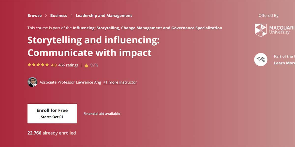 Best for Public Speaking: Storytelling and Influencing: Communicate with Impact (Coursera)
