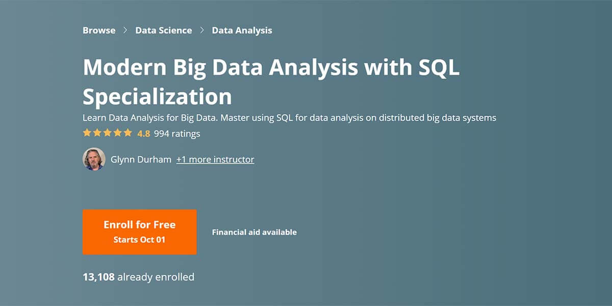 Best for SQL: Modern Big Data Analysis with SQL Specialization (Coursera)