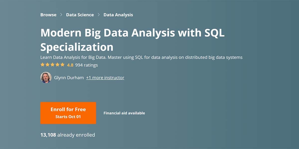 Best for SQL: Modern Big Data Analysis with SQL Specialization (Coursera)