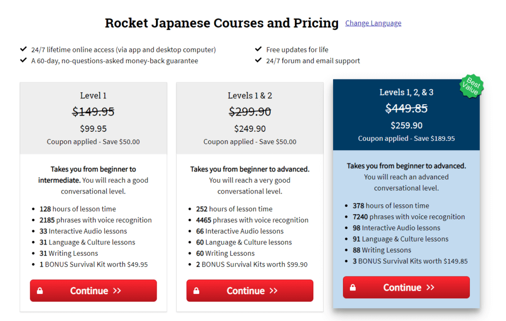 Rocket Japanese pricing