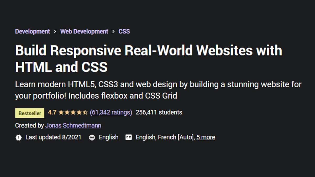 Build Responsive Real-World Websites with HTML and CSS (Udemy)