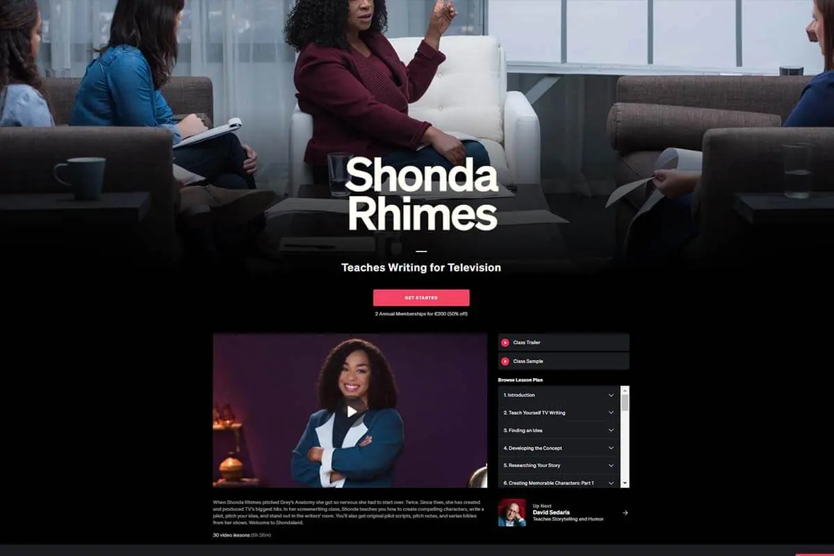 Best for TV Writing: Shonda Rhimes Teaches Writing for Television (MasterClass)