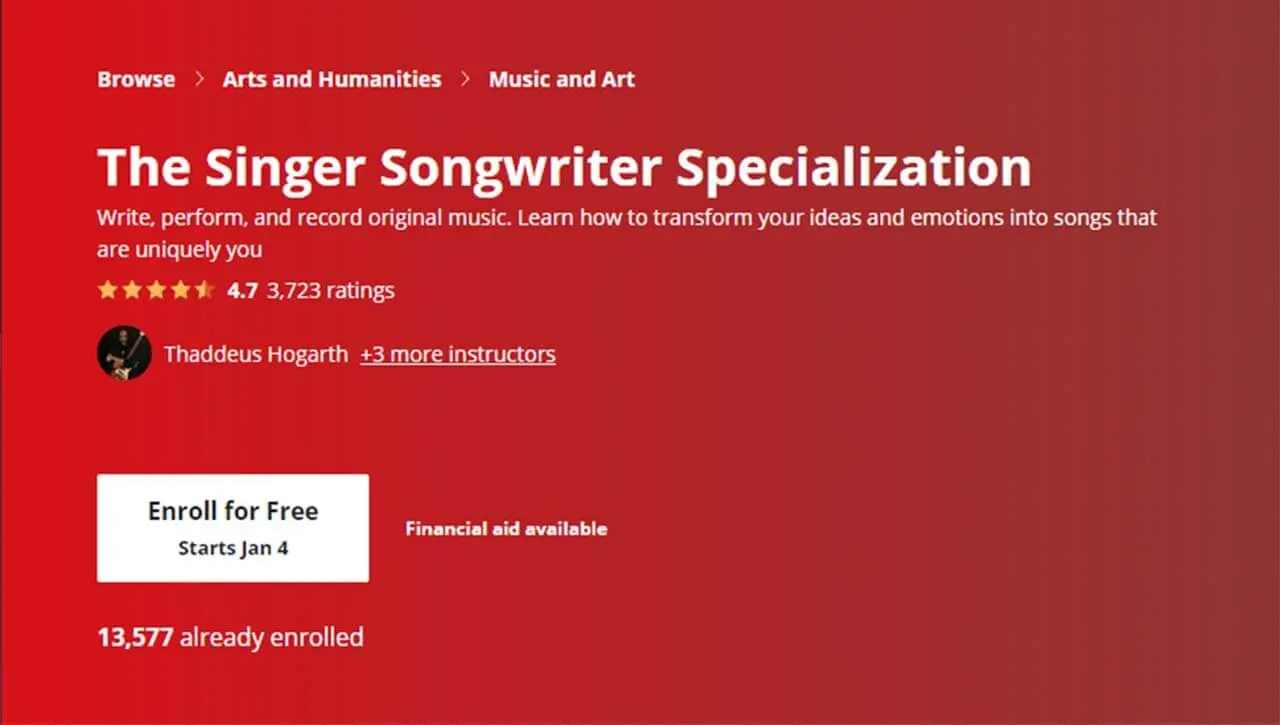 Best University-led Course: The Singer Songwriter Specialization (Coursera)