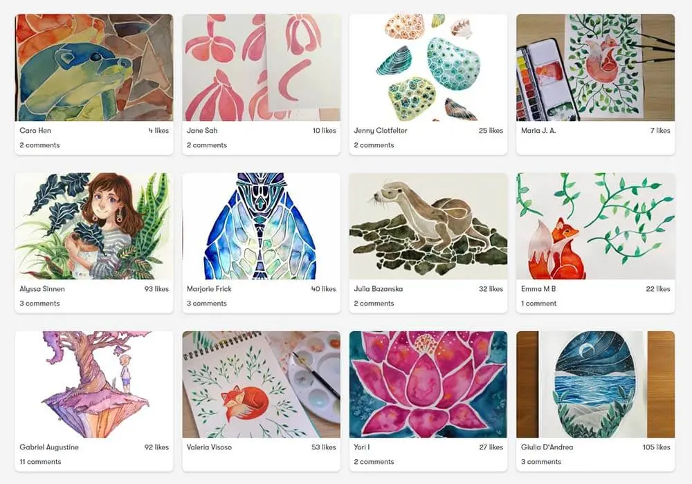 Cat's watercolor course student projects