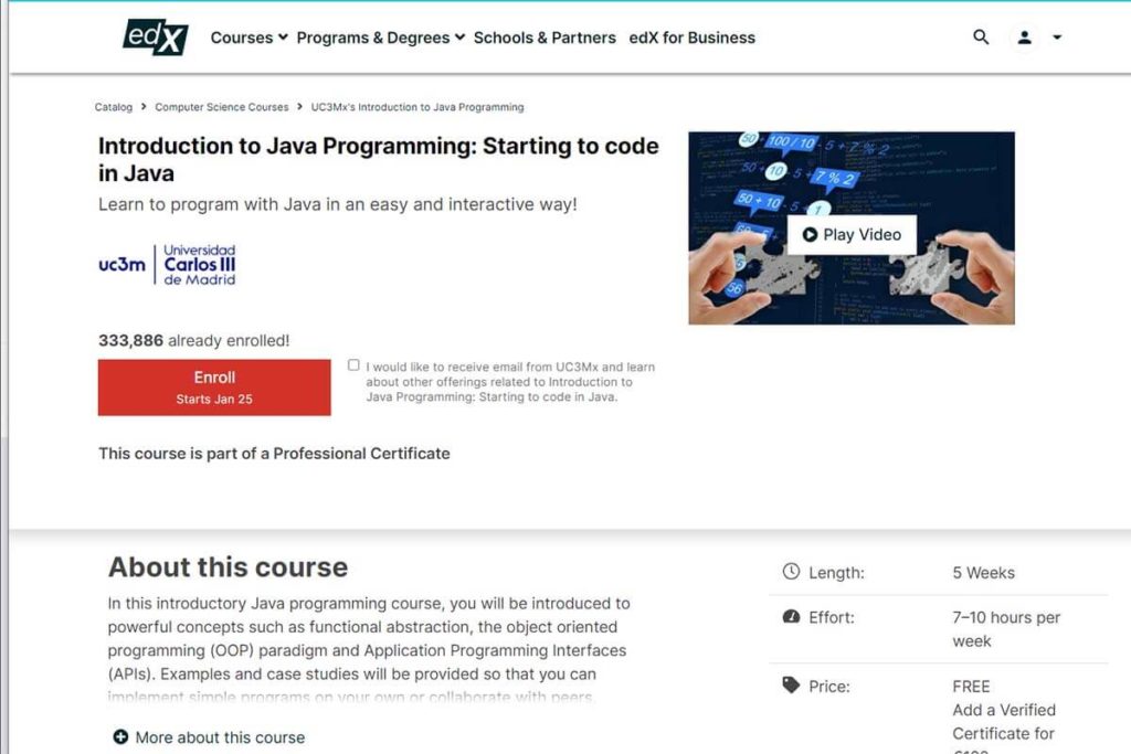 Introduction to Java Programming (edX)​