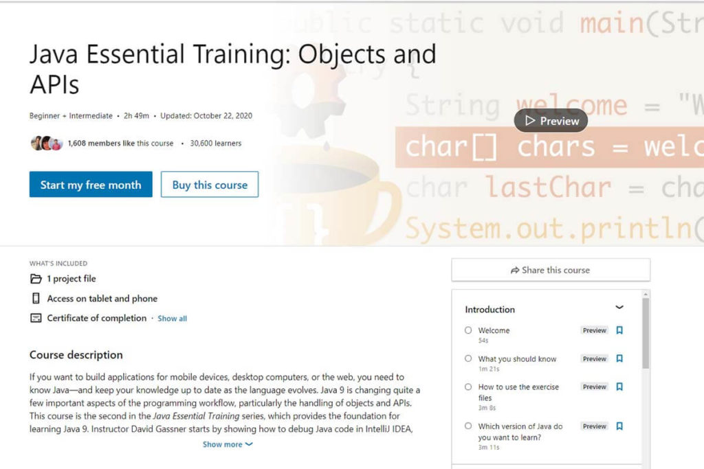 Java Essential Training: Objects and APIs (LinkedIn Learning)​