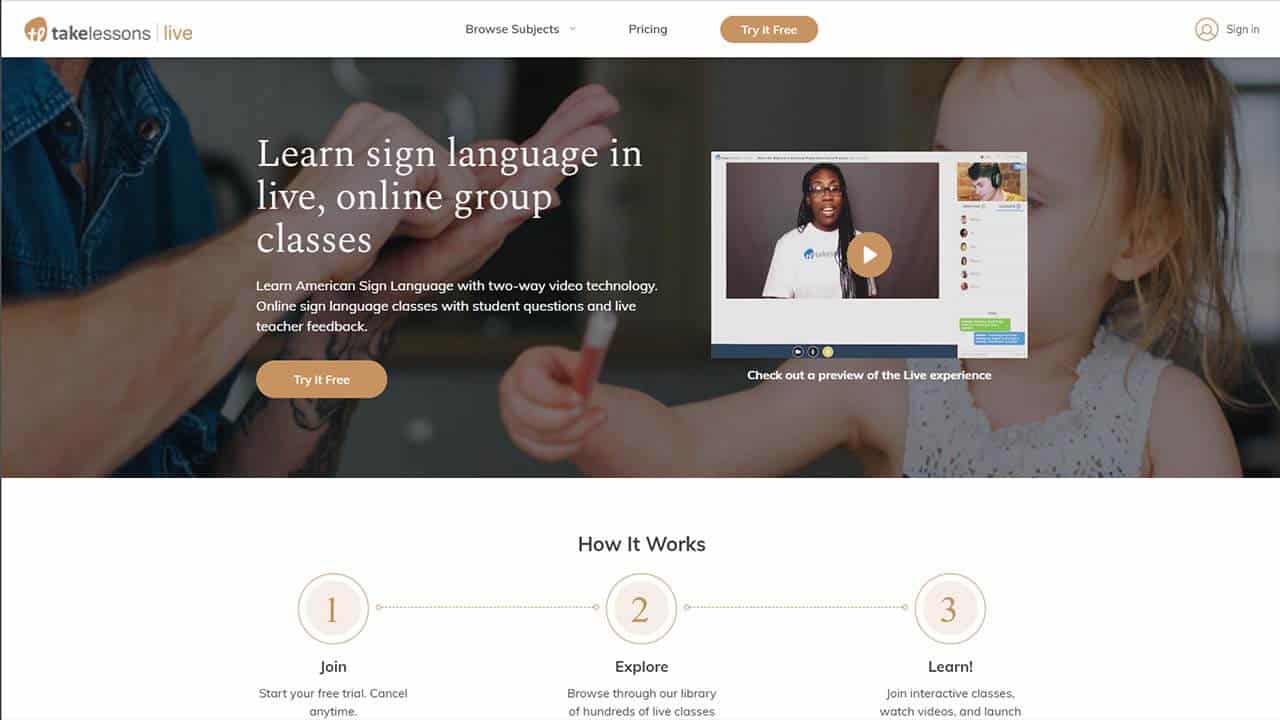 Live Sign Language Classes (TakeLessons Live)