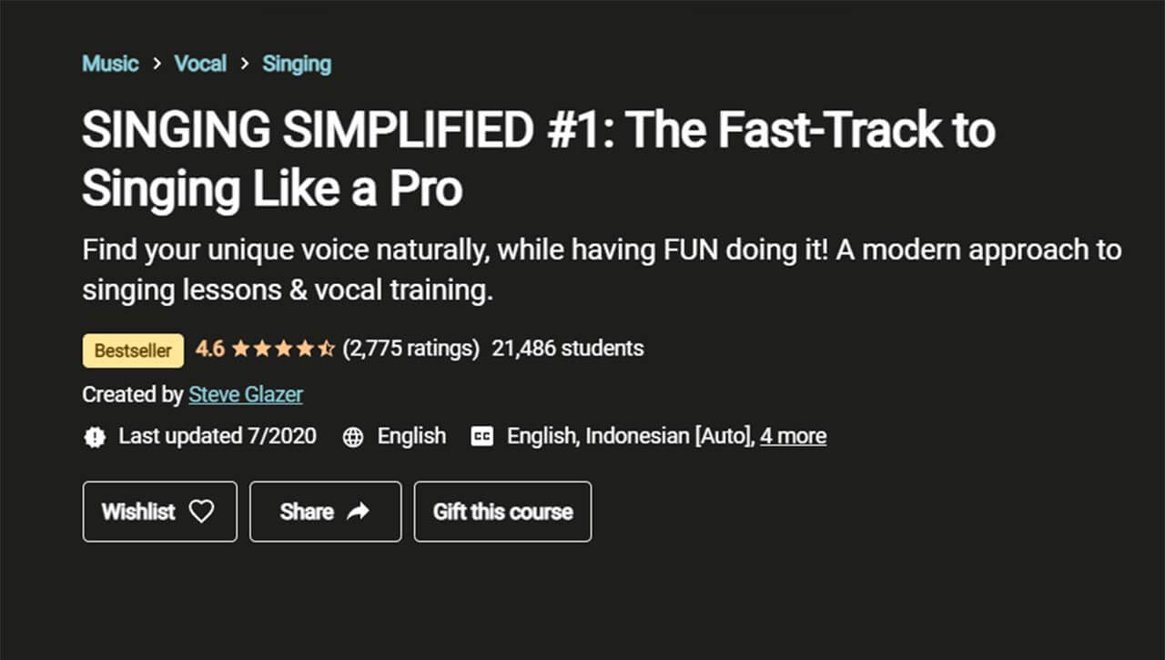 Singing Simplified #1: The Fast-Track to Singing Like a Pro (Udemy)