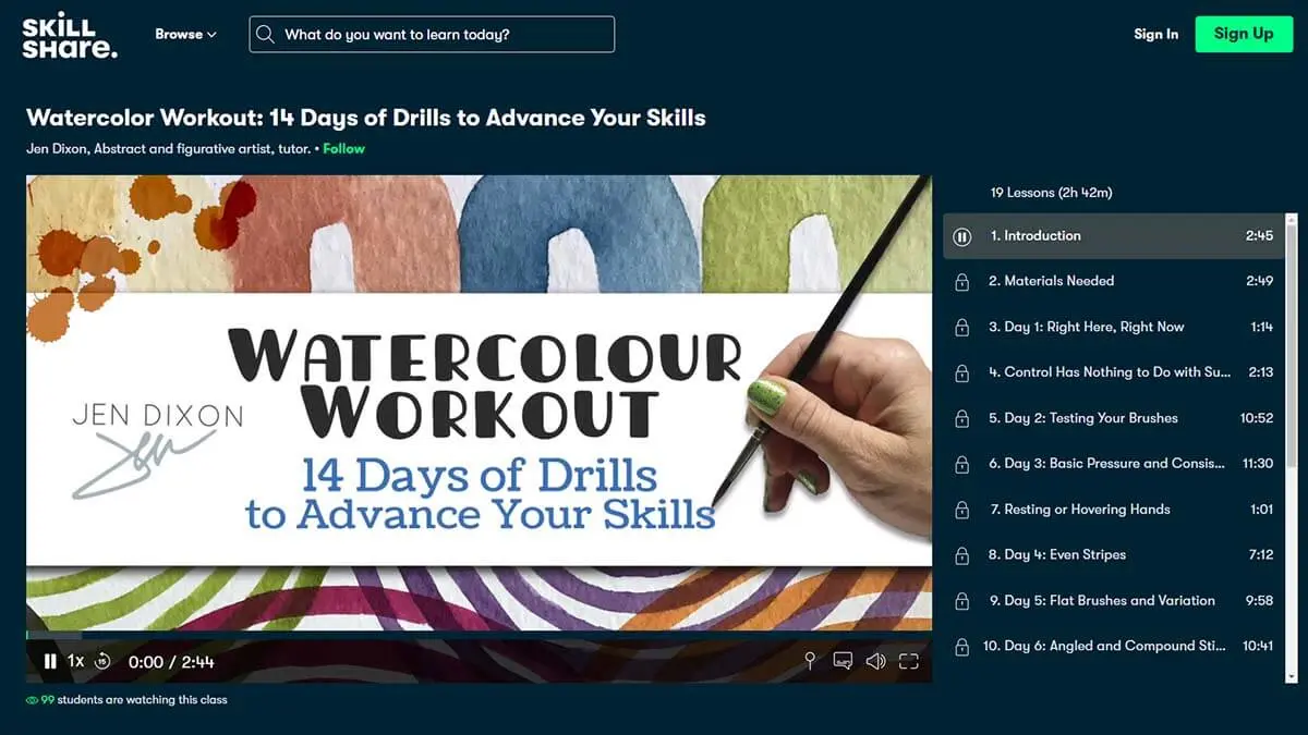 Excellent for Daily Practice: Watercolor Workout: 14 days of drills to advance your skills (Skillshare)