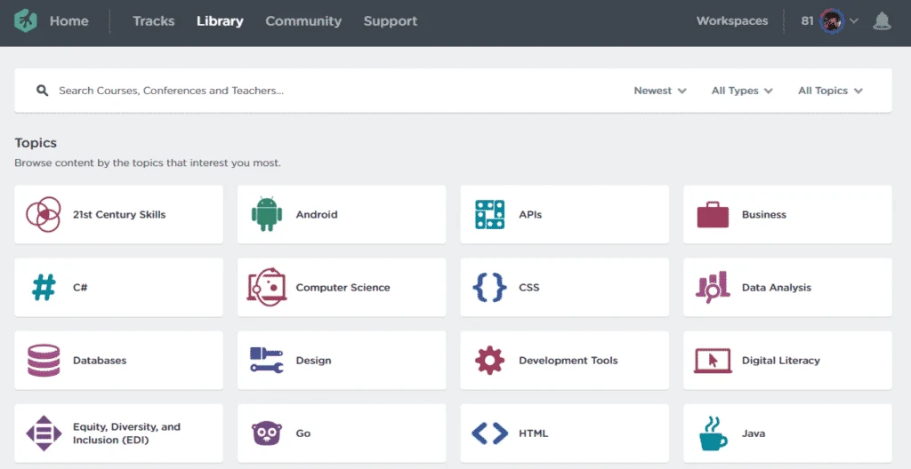 Online course library on Treehouse