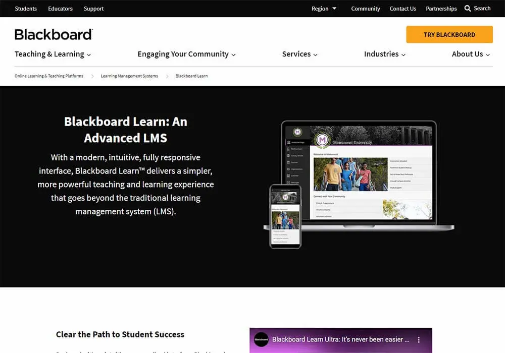 The Blackboard Learn LMS interface
