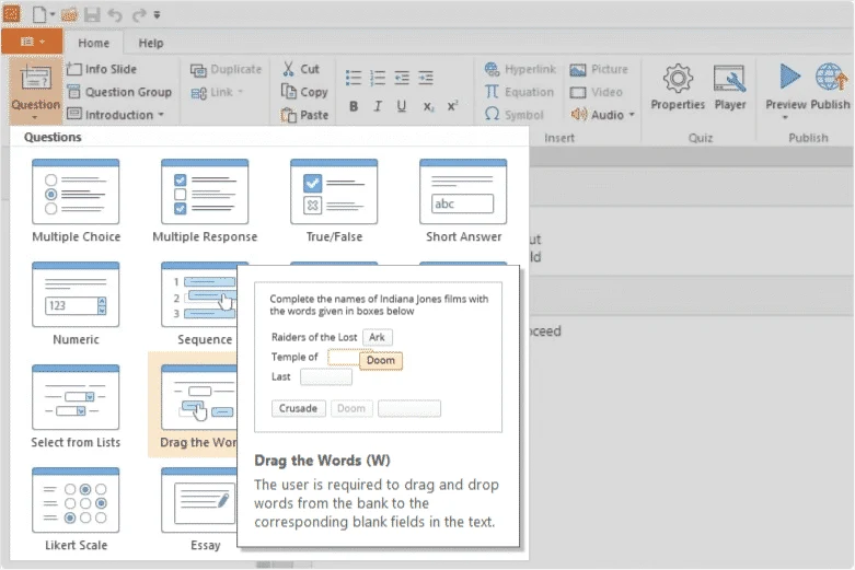 iSpring QuizMaker question template explanations