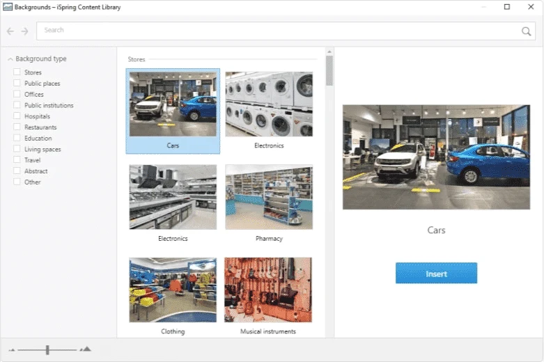 Background locations available in the iSpring Content Library