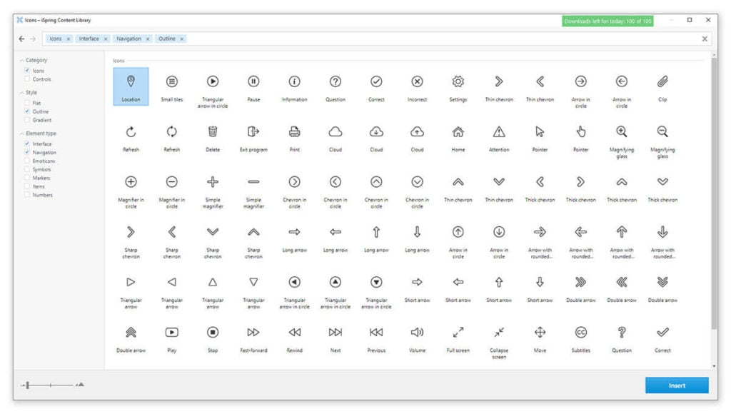 Icons in the iSpring Content Library