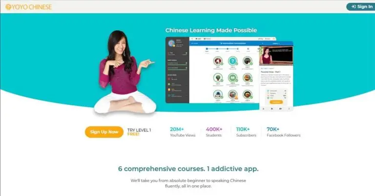 Front page of Yoyo Chinese website