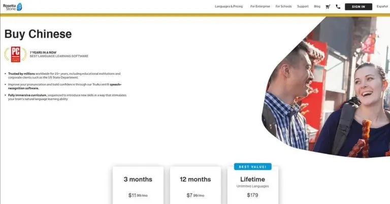 Website of Rosetta Stone Chinese